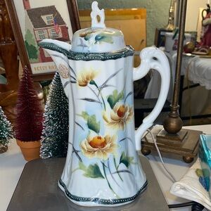 Beautiful Hand Painted Porcelain Yellow Flowers Chocolate Pot Made in Japan